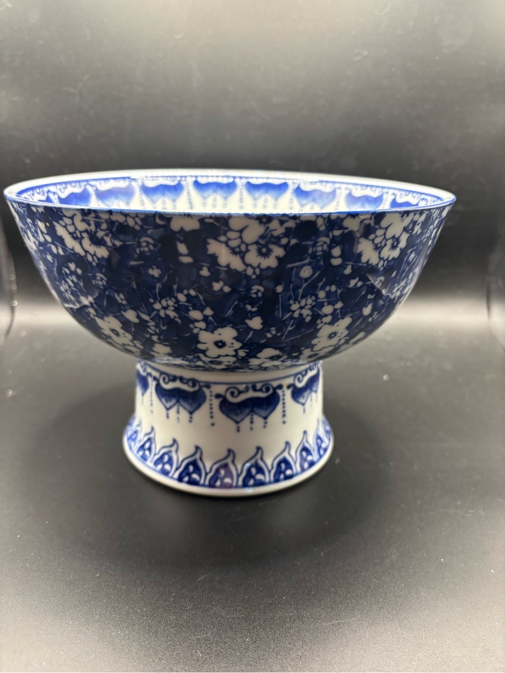Blue Floral Pedestal Compote